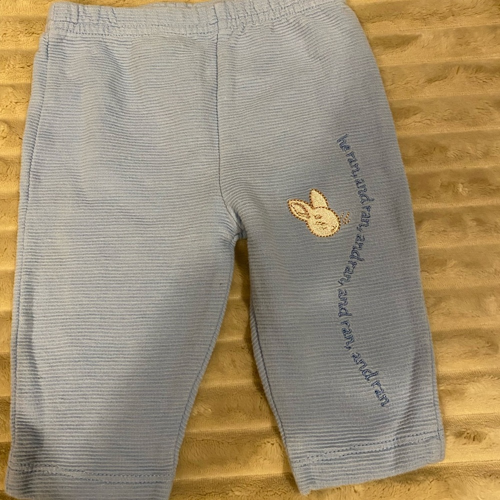 Vintage Peter Rabbit Baby Bunny Embroidered Blue Pants Cotton Knit 0-3 Months